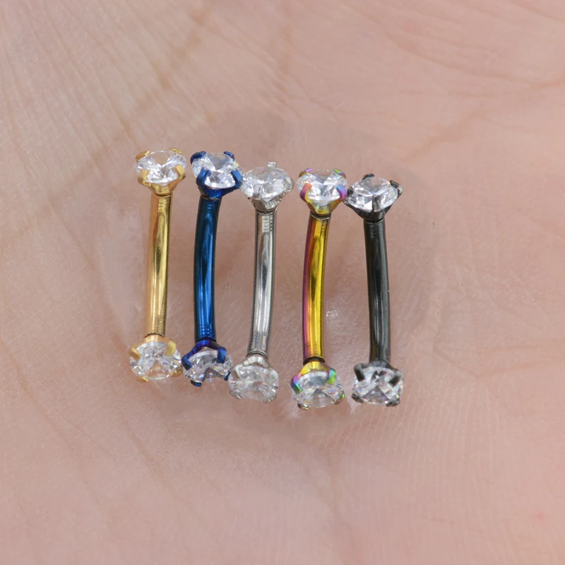 1 шт. высокое качество 316L Нержавеющая сталь 16 г 3 мм Циркон CZ Gem Изогнутые Брови ушной хрящ Хеликс пирсинг кольцо ювелирные изделия для тела