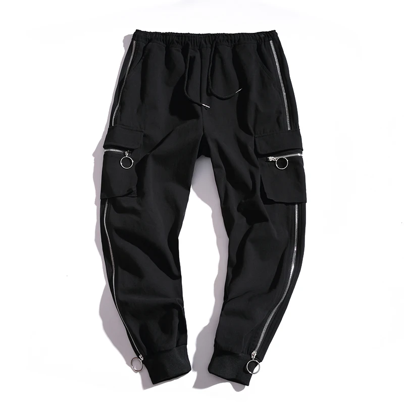 

2020 Men Hiphop Punk Jogger Harem Pants Mens Black Cargo Pants Male Japan Style Fake Zippers Elastic Waist Ankle Length Trousers