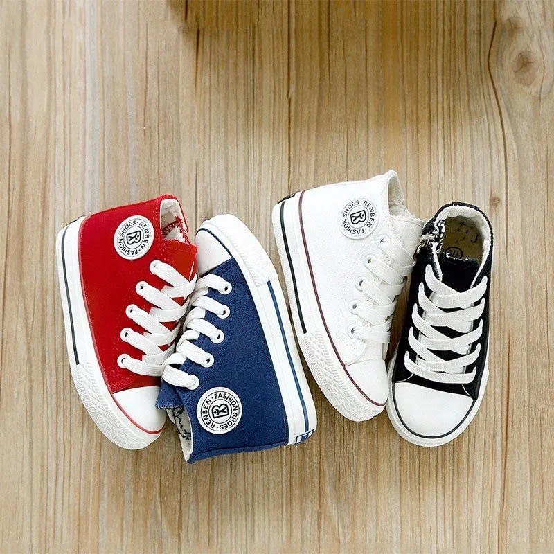 2021 new Spring autumn boys girls shoes White High top Solid fashion Kids children canvas sneakers 4 colors 25-37 | Детская одежда и