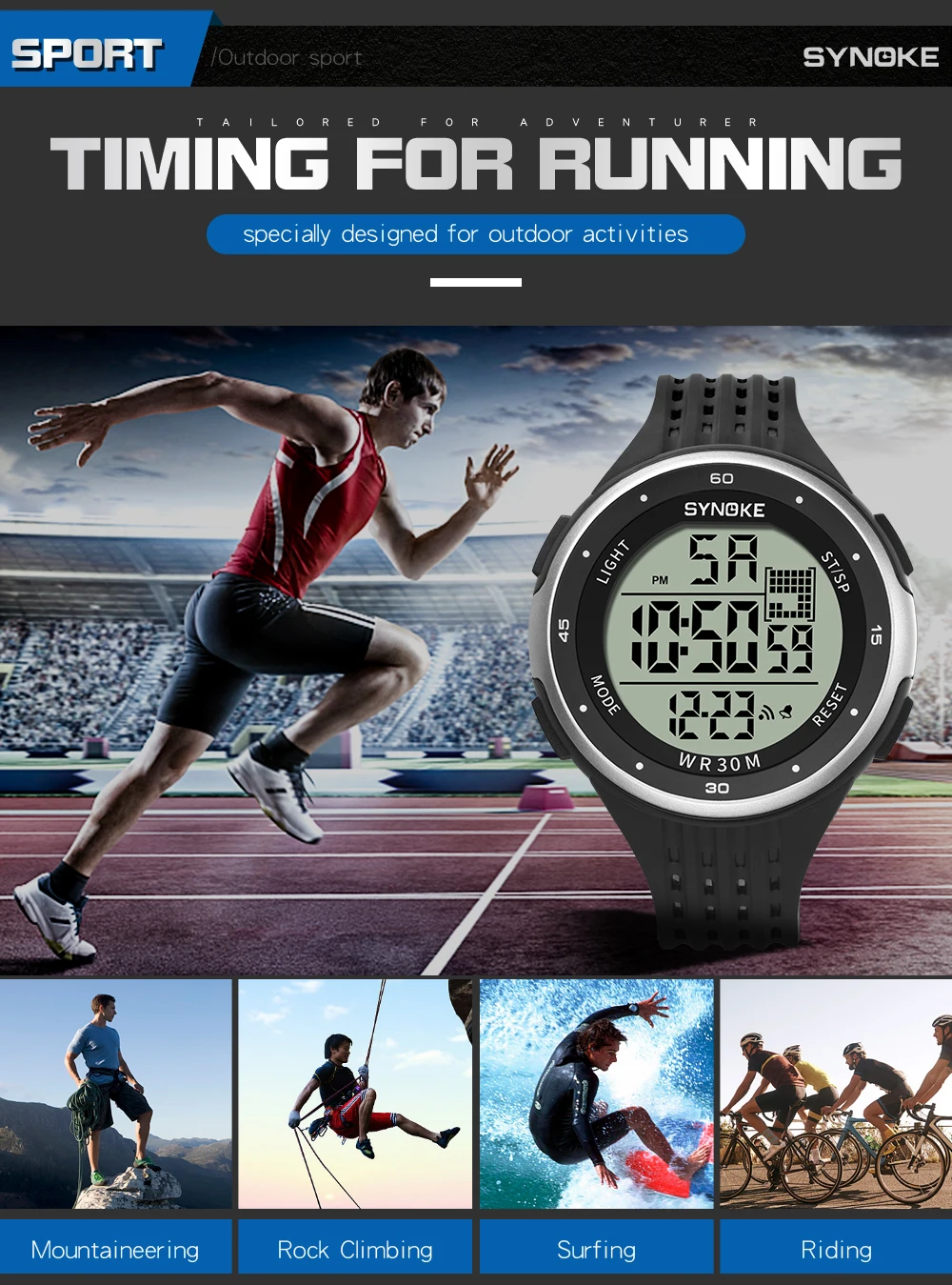 SYNOKE Men Digital Watch Sports Brand Waterproof Luminous Wristwatches Shockproof Large Dial Electronic Male Wrist Clock Men