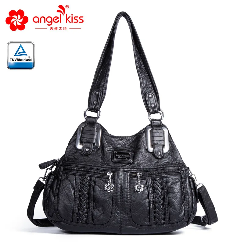 Black Angelkiss Брендовая женская сумка из искусственной кожи высокого качества, модная женская сумка на плечо, одноцветная сумка с верхней ручкой - Цвет: Black