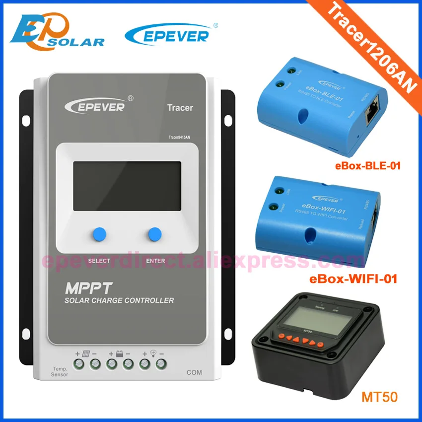 Солнечное зарядное устройство 10A Tracer 1206an MPPT Солнечный контроллер слежения 10 ампер 12 В/24 В автоматическая работа Wifi и BLE eBOX - Цвет: MT50 wifi and BLE