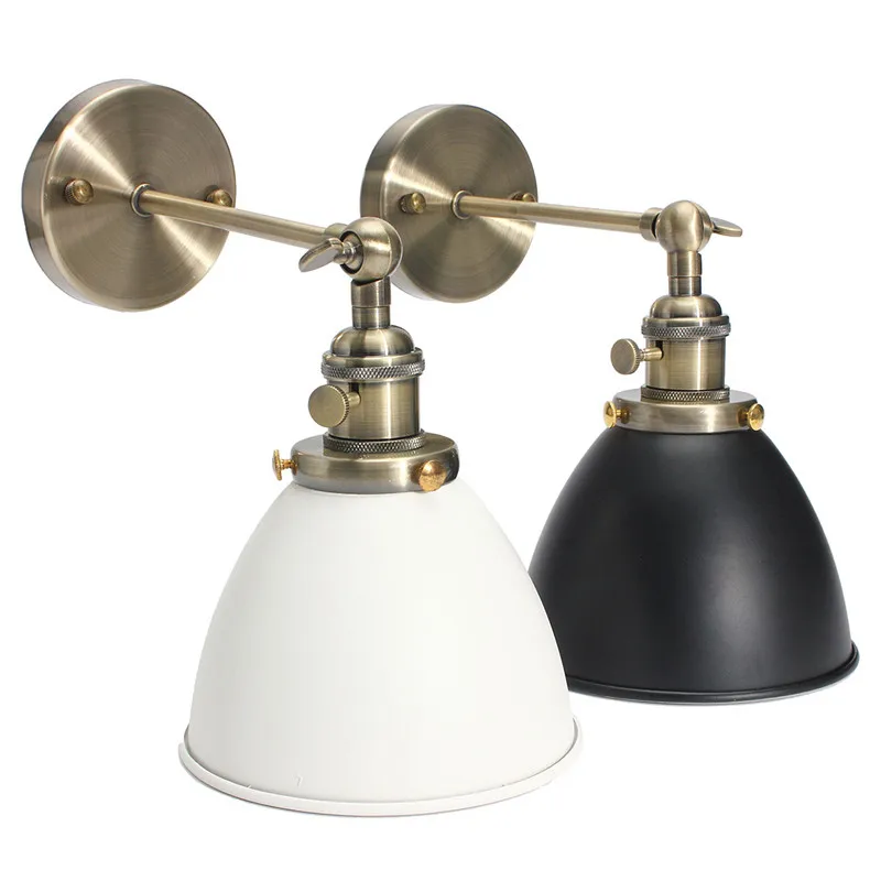 

E27 Lampshade Retro Vintage Antique Industrial Bowl Sconce Loft Rustic Black/White Iron Material Wall Light Bulb Lamp Holder