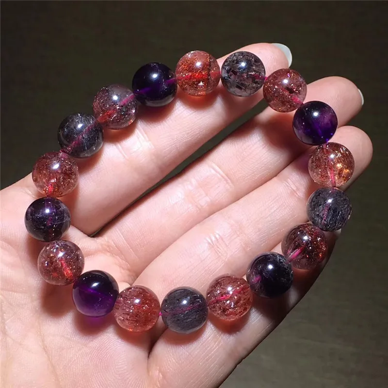 11 мм натуральный супер 7 Мелодия фиолетовый волос Rutilated Кварцевый браслет для