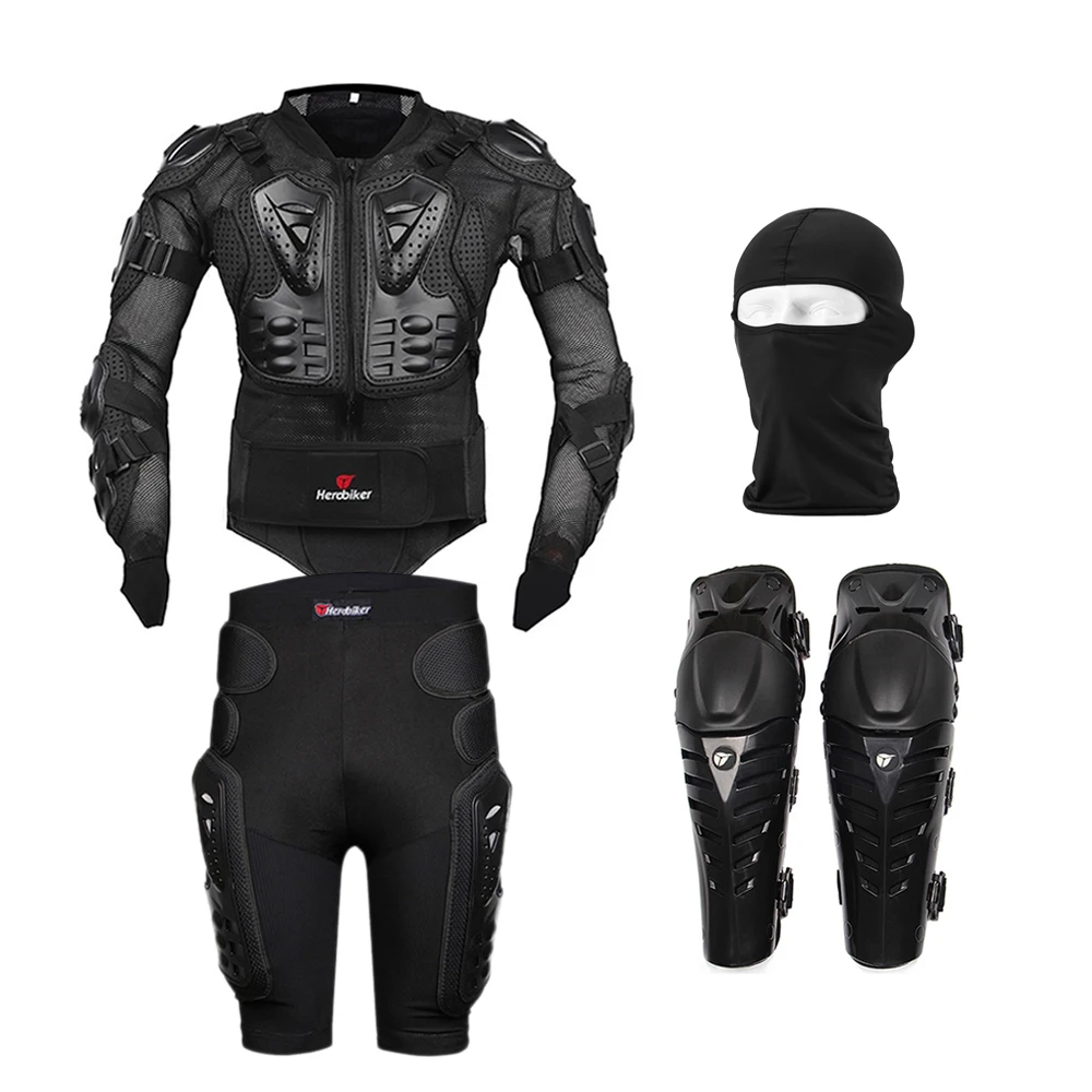 Black Set 4 HEROBIKER, летние мотоциклетные куртки, мото бронежилет, защита для мотокросса, мотоциклетная куртка с защитой шеи - Цвет: Black Set 4