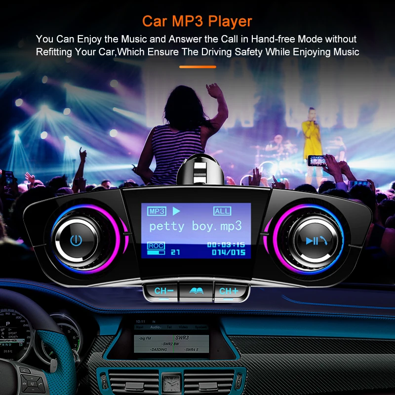 ACCNIC fm-передатчик Aux модулятор Bluetooth Handsfree автомобильный комплект автомобильный аудио mp3-плеер с Умной зарядкой двойной USB Автомобильное зарядное устройство