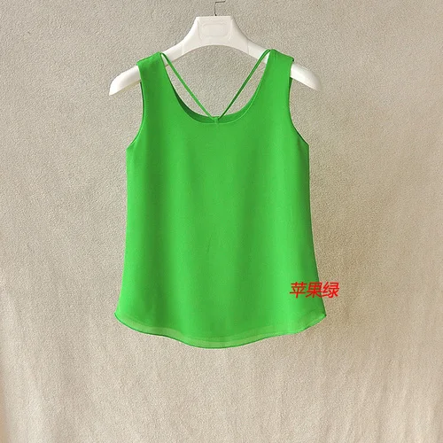 apple green Fashion Brand Women Tanks Top Summer Sexy Shirt Camis Plus Size Sleeveless Blouse Double Layer Chiffon Blouses - Цвет: apple green