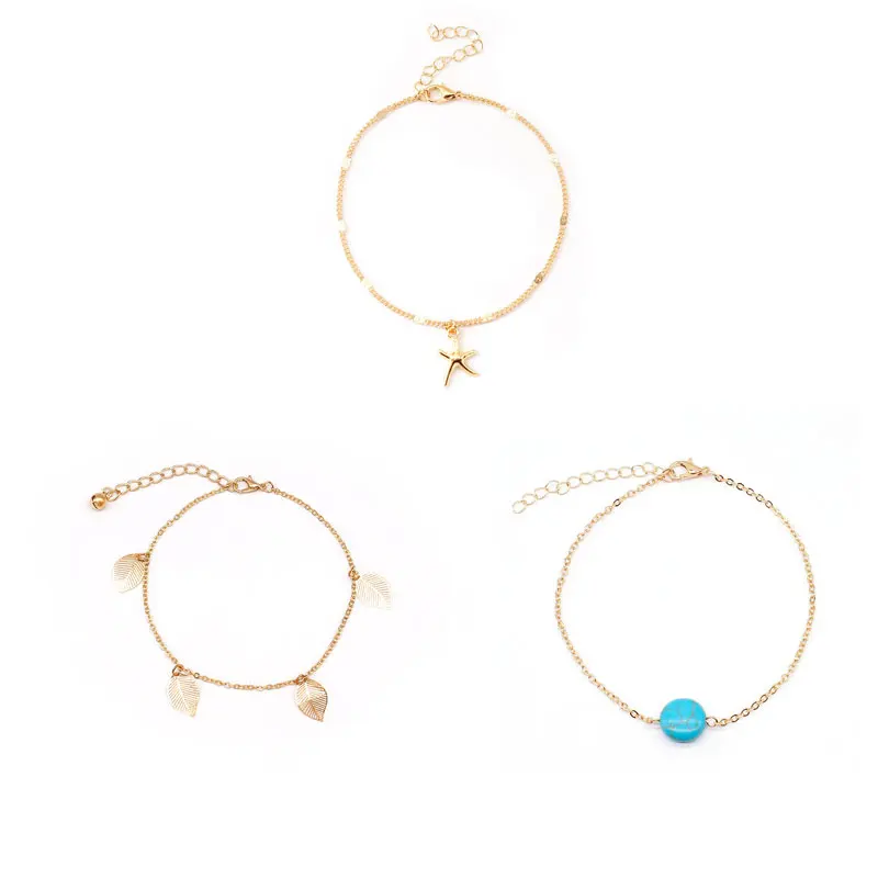 3 шт./лот лето бохо золотые пляжные ножные браслеты аксессуары для браслетов