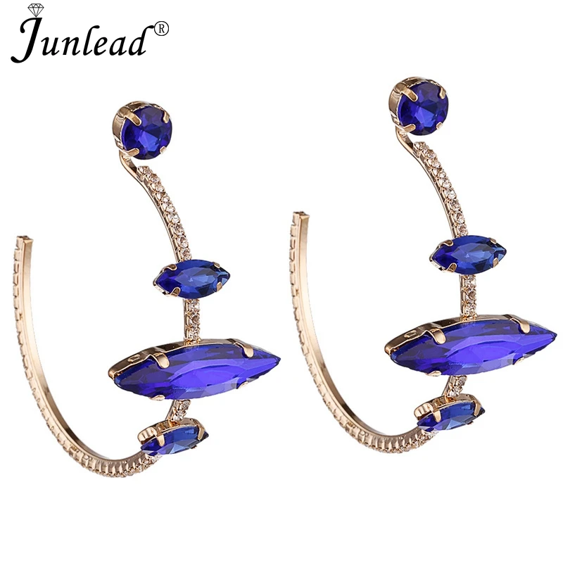 Junlead Горячая роскошь Bijoux Большой Круглый Макси Зеленый Кристалл серьги Бохо