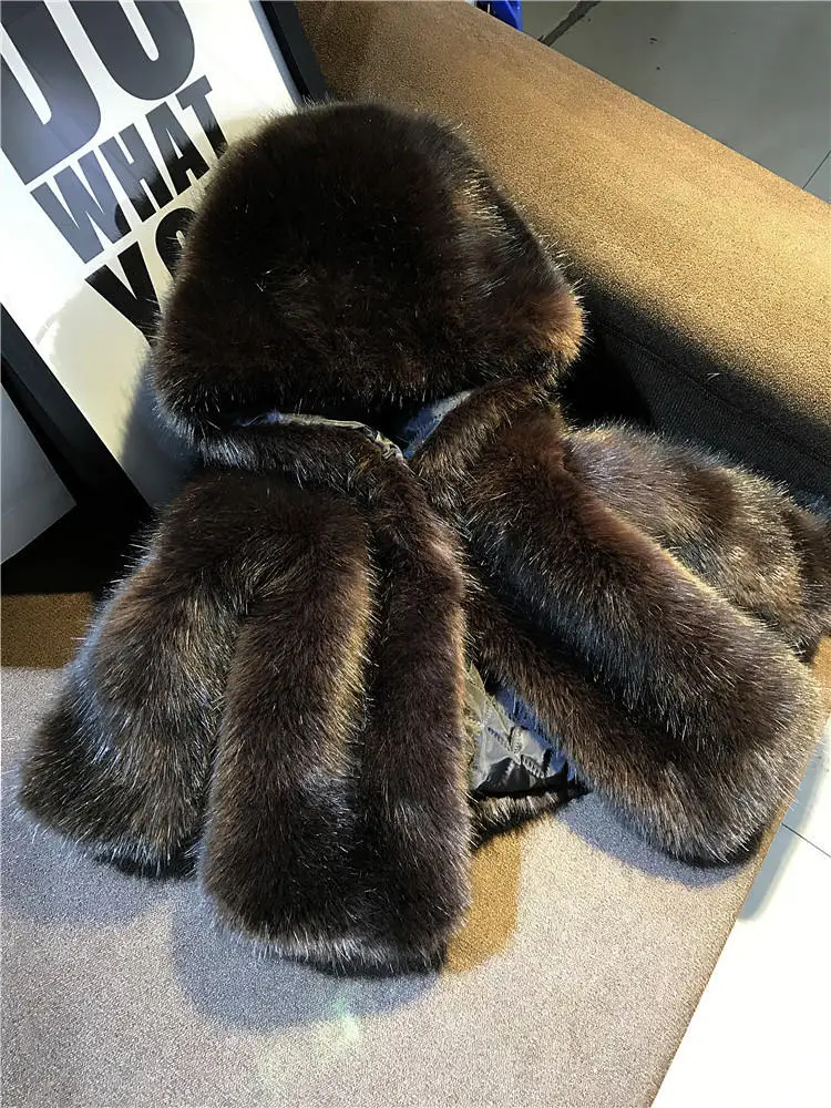 Hooded Brown Зимние меховые пальто для мальчиков и девочек, парки куртки с искусственным мехом для девочек, плотное теплое пальто с капюшоном для маленьких мальчиков детская зимняя одежда, верхняя одежда - Цвет: Hooded Brown
