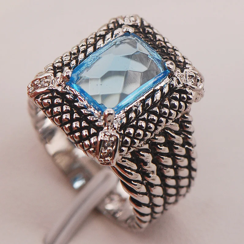 Simulated Aquamarine 925 Sterling Silver Ring Size 6 7 8 9 10 F659 Fashion