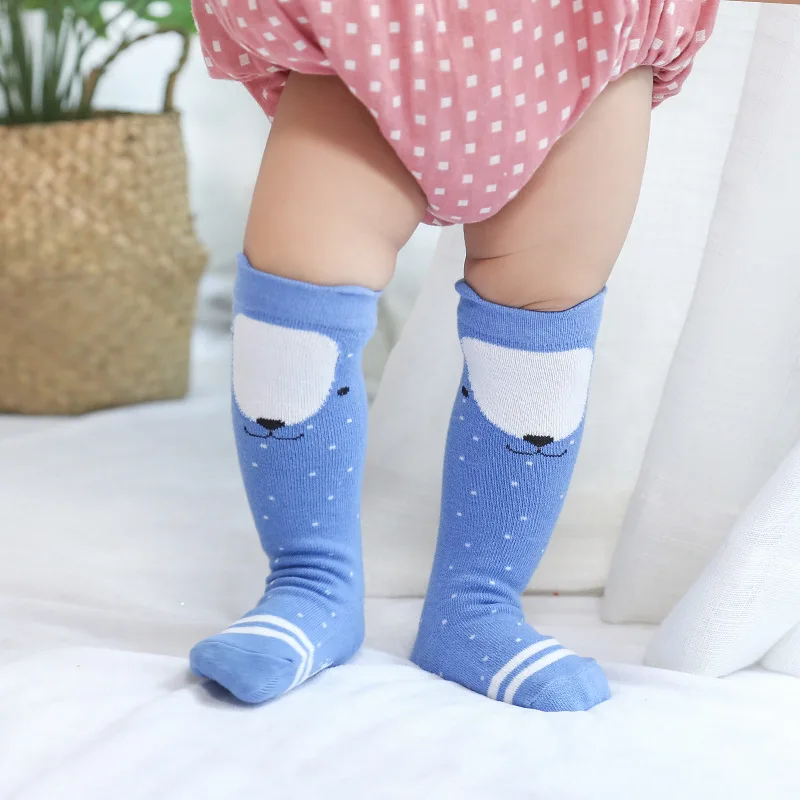 Blue bear Милые детские носки с рисунком лисы, кошки, стерео носки с ушками, хлопковые нескользящие милые гетры до колена, унисекс, для девочек и мальчиков, Mei Infantil, детская одежда - Цвет: Blue bear