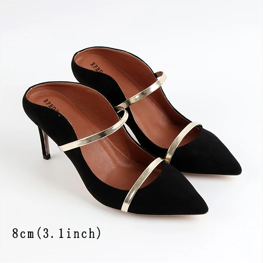 black suede 8cm Тонкий повседневная Женская обувь ремень высокие каблуки ненормальный 33 обнаженный сандалии Указательный палец насосы 4 34 маленький - Цвет: black suede 8cm