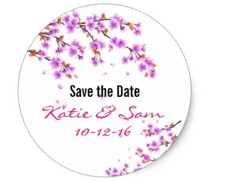 

1.5inch Pink Cherry Blossom Save the Date Round Stickers