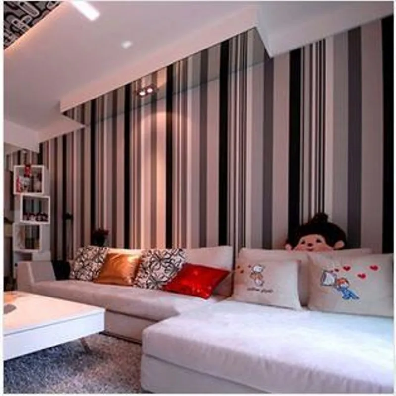 Обои для гостиной обои в черно-белые вертикальные полоски серый фон спальни ТВ |