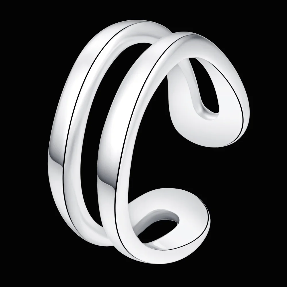 Открытое блестящее нежное серебряное кольцо изысканное модное женское и мужское