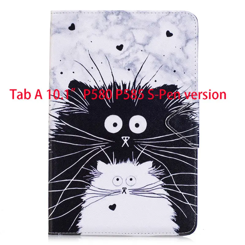 B077 Чехол для планшета для samsung Galaxy Tab A, A6, 10,1,, P580, P585, SM-P580, с S ручкой, чехол, модный, для девочек, с кошкой, с подставкой, кожаный чехол - Цвет: B077