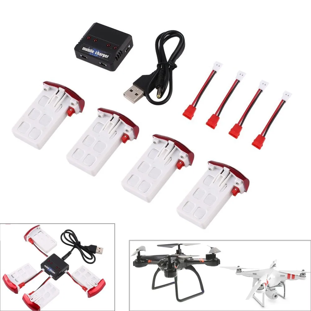 

4 pcs 3.7V 500mAh 25C Lipo Battery + 1 pcs 4 Ports Battery Charger for Syma X5UW X5UC RC Quadcopter Drone Spare Parts