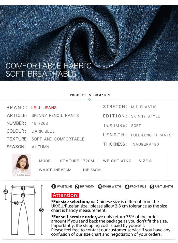 LEIJIJEANS, Новинка осени, повседневный стиль, темно-синие, средняя талия, полная длина, отбеленные, размера плюс L, обтягивающие, узкие, эластичные джинсы для женщин, 7268