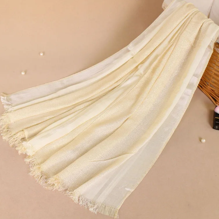 beige 10 шт. Блестящий женский хлопковый платок шарфы с золотым люрексом простой платок-хиджаб повязка на голову весенние мусульманские длинные шарфы/шарф 170*70 см - Цвет: beige