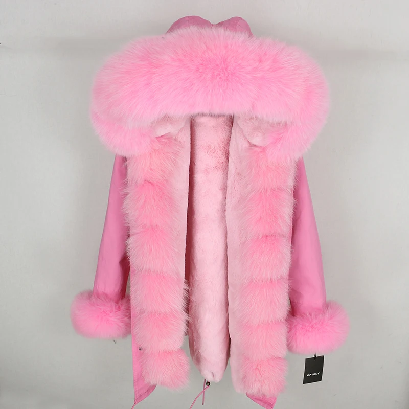 OFTBUY новая зимняя куртка для женщин, пальто из натурального меха, Воротник из натурального Лисьего меха, длинная парка, Большая Меховая верхняя одежда, съемная уличная одежда