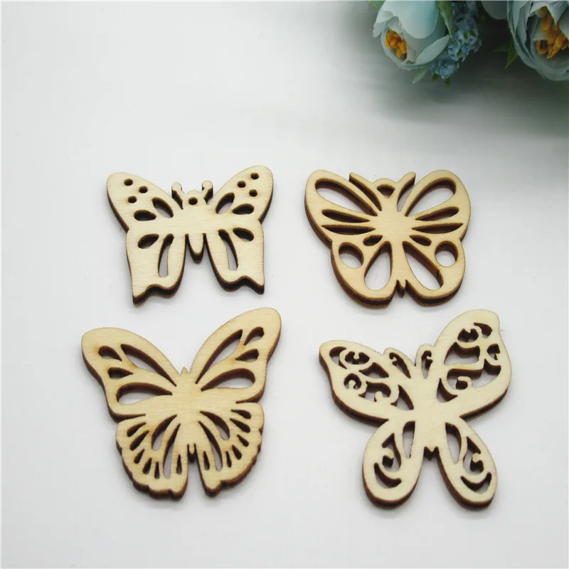 10/20pcs 50mm Natural Mix Openwork Butterfly flower Pattern wood Art Collection Craft Handmade for Home decoration diy Q48 | Дом и сад
