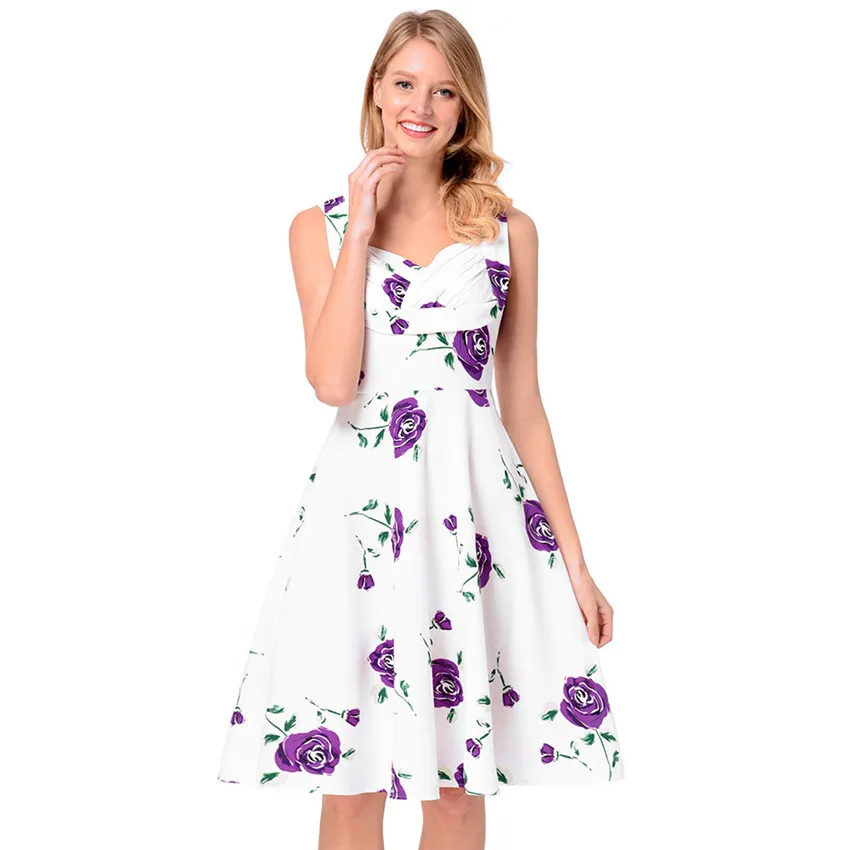 2018 женское летнее платье большие качели винтажное с принтом розы а-силуэт