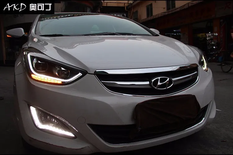 KOWELL автомобильный Стайлинг для фары для автомобиля Hyundai Elantra светодиодный 2011 фары DRL Объектив двойной луч H7 ксеноновые автомобильные аксессуары