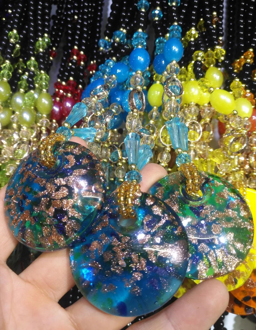 Ручной работы Стекло хрустальные бусины Lampwork Золото Круглый Кулон Цепочки и