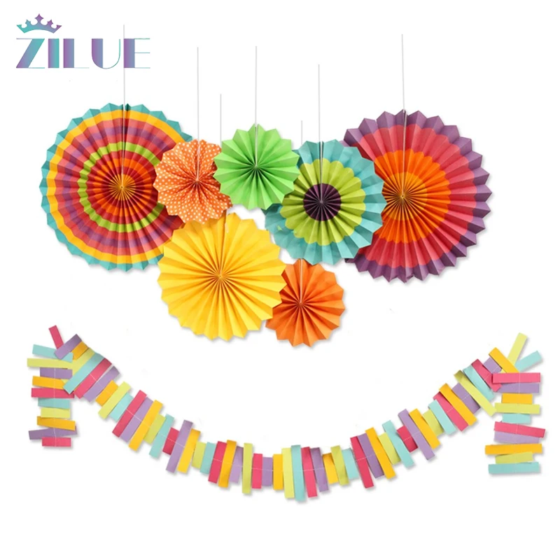 

Набор для мексиканской вечеринки Zilue, 7 шт./компл., цветная бумажная гирлянда, бумажные веера для украшения дня рождения, подвесной баннер, св...