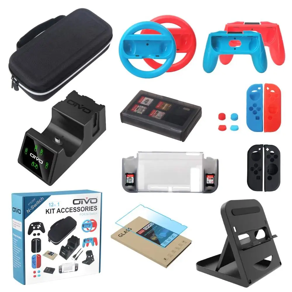 

12 в 1 игровой комплект аксессуаров для Nintend переключатель с контроллером Charging Dock чехол игры визитница радость- con ручки и колеса