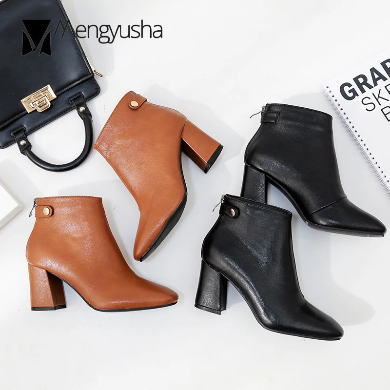 Черные/коричневые кожаные ботильоны женские ботинки челси на молнии сзади с