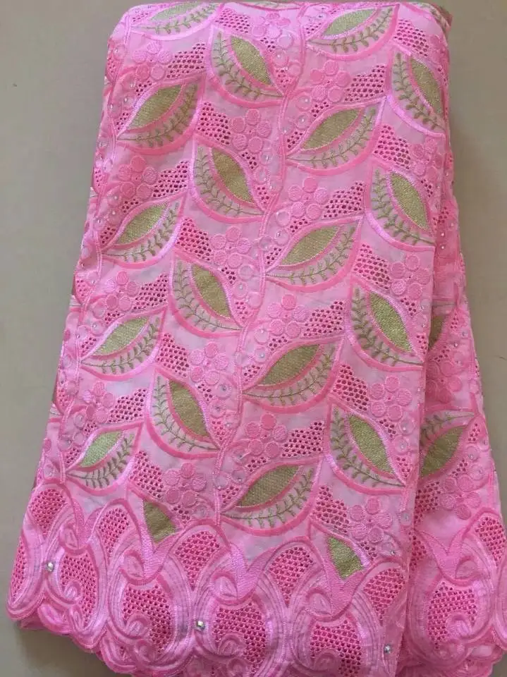5Yards/pc Beautiful pink african cotton fabric and green embroidery swiss voile lace for clothes LC5-4 | Дом и сад