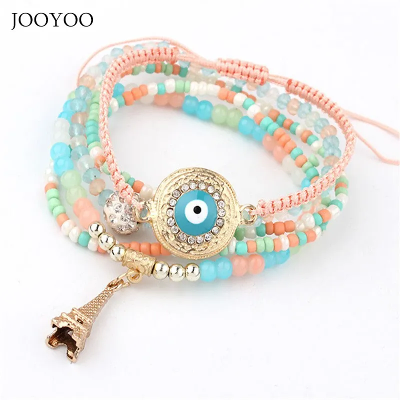 Jooyoo boho ретро сглаза башня этнические подвески канатные браслеты многослойные