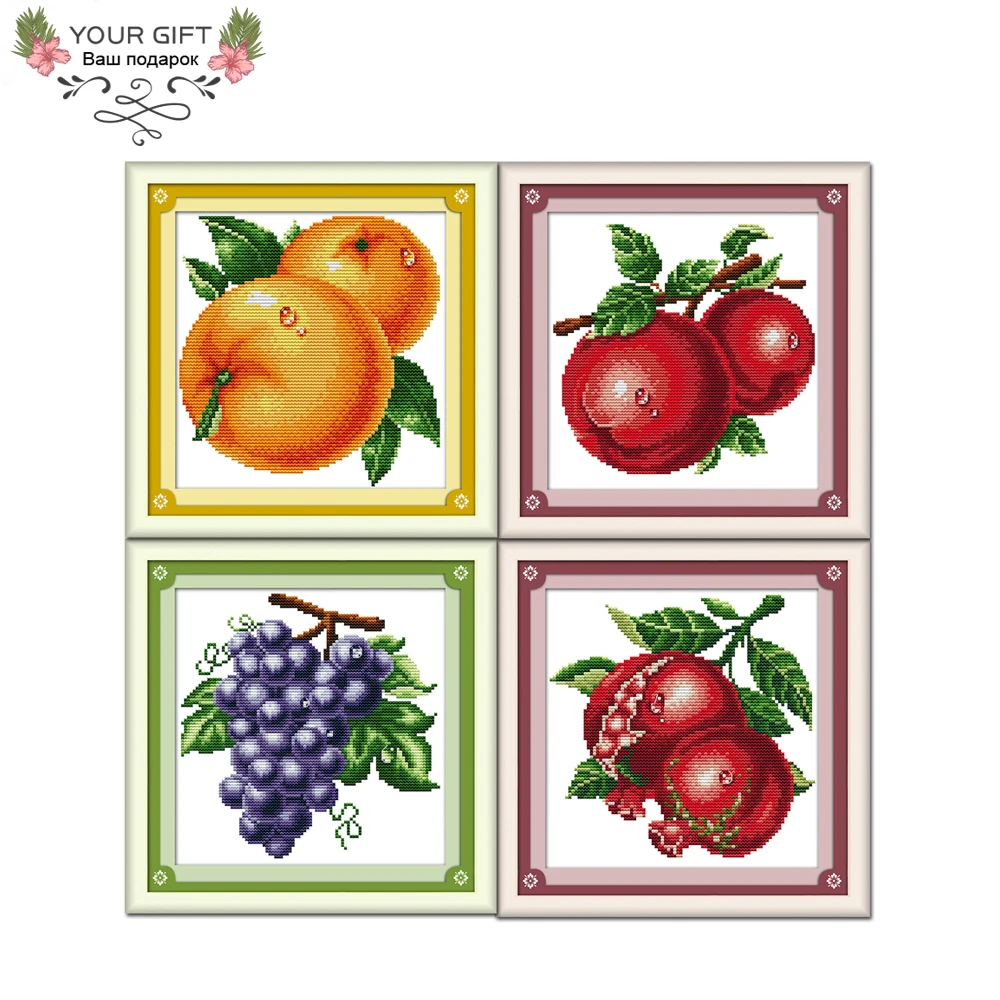

Your Gift J001J002J003J004 Water-drop Oranges Apples Grape Pomegranates Fruits Set Embroidery Stitch Dinner Room Home Decor