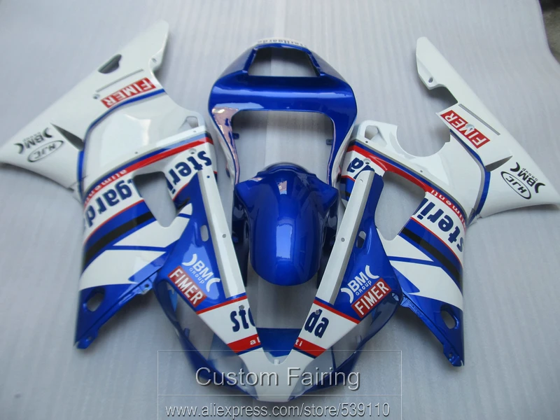 

Высокое качество обтекатель комплект для Yamaha YZFR1 00 01 белый синий Обтекатели набор YZF R1 2000 2001 LK39