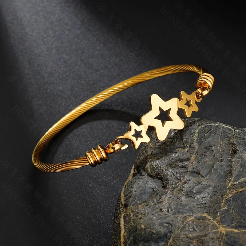 Женский браслет из нержавеющей стали под розовое золото с витой