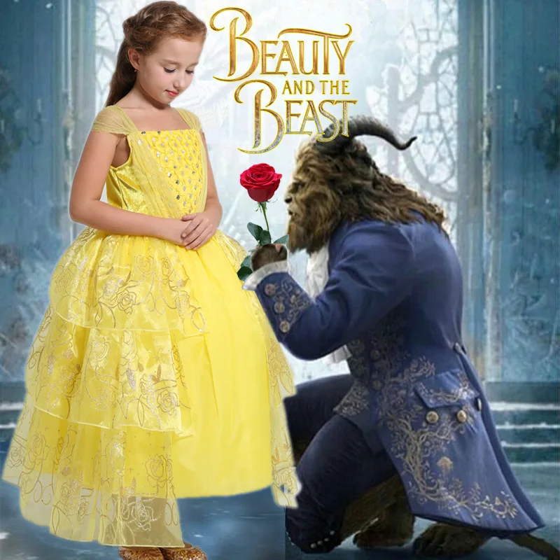 Amuybeen/Одежда для девочек 2017 г. костюм Белль детское летнее платье принцессы