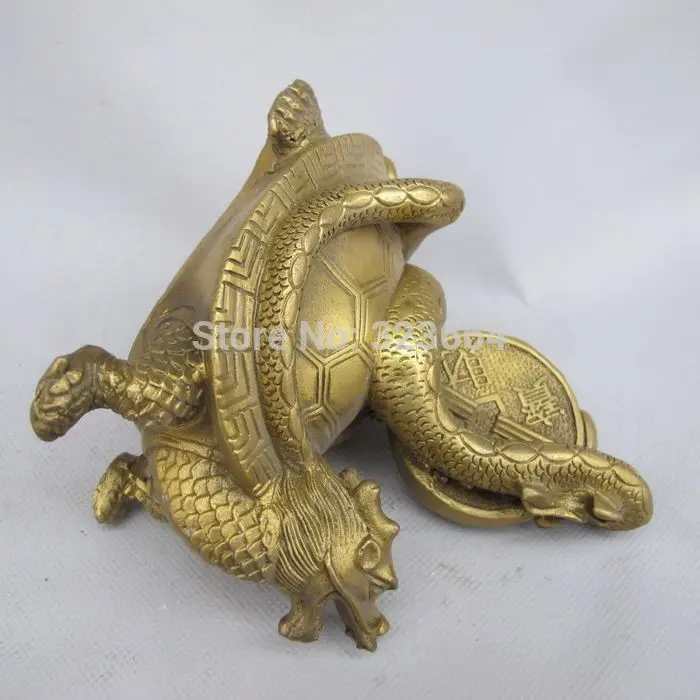 Восточный Ретро Китайский Бронзовый Ручной резьбой Статуя Черепахи и