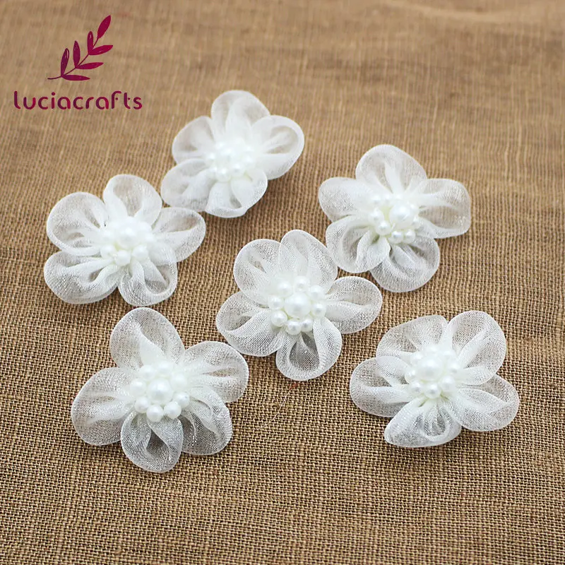 Lucia crafts 30 мм органза Bowknots головной убор Материал Розочка DIY волосы-лук Швейные аксессуары 12 шт/24 шт B0901