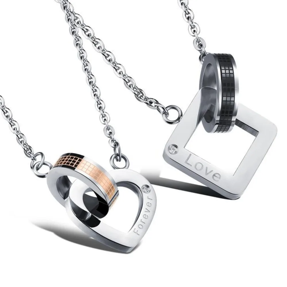 Парным сердцем Форма двойной круг любовь пара навечно Ожерелье любовники
