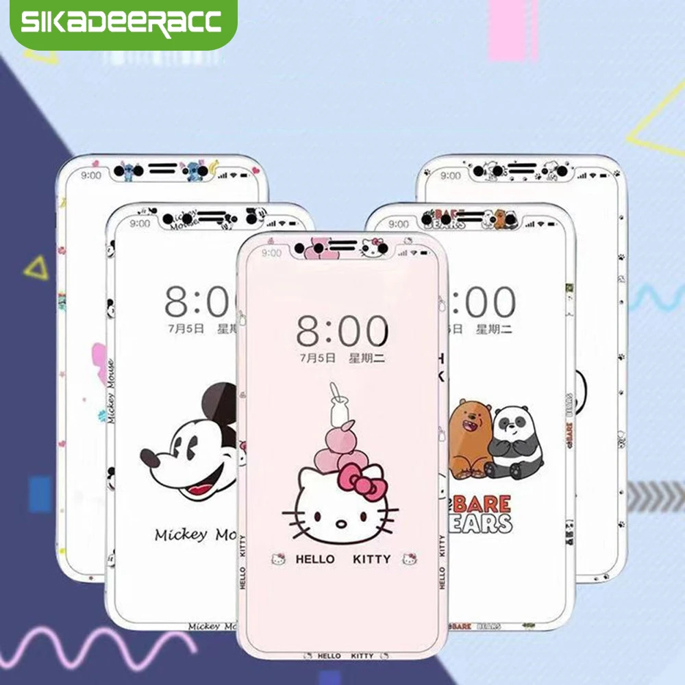 Мультяшный протектор экрана для iPhone X XS Max XR закаленное стекло мышь собака милый полное покрытие принцесса 3D изогнутое окаймление стеклянная пленка SJ21