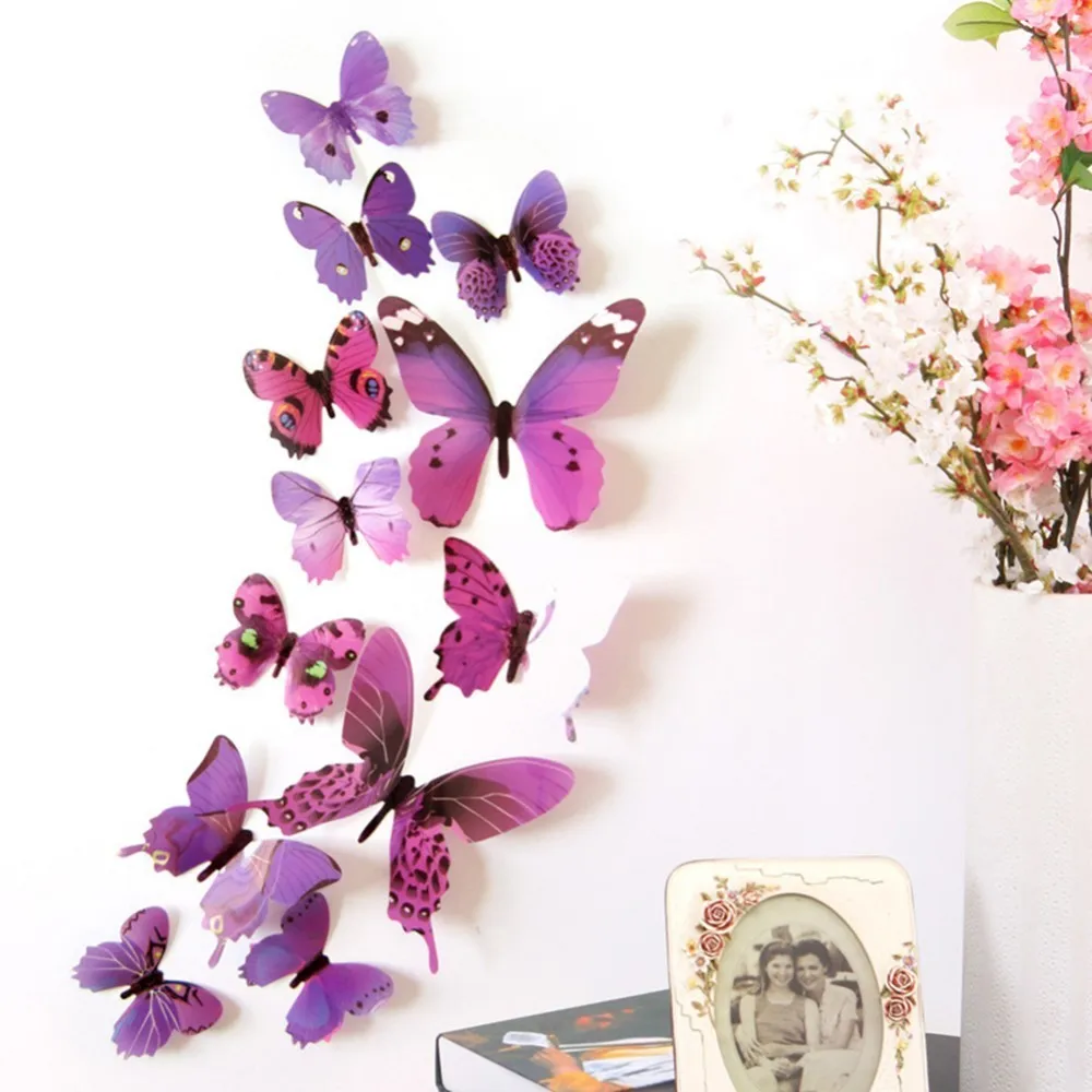 

12pcs Simulation 3D Transparent Printing PVC Three-dimensional Simulation Butterfly Wall Stickers Home Decoration