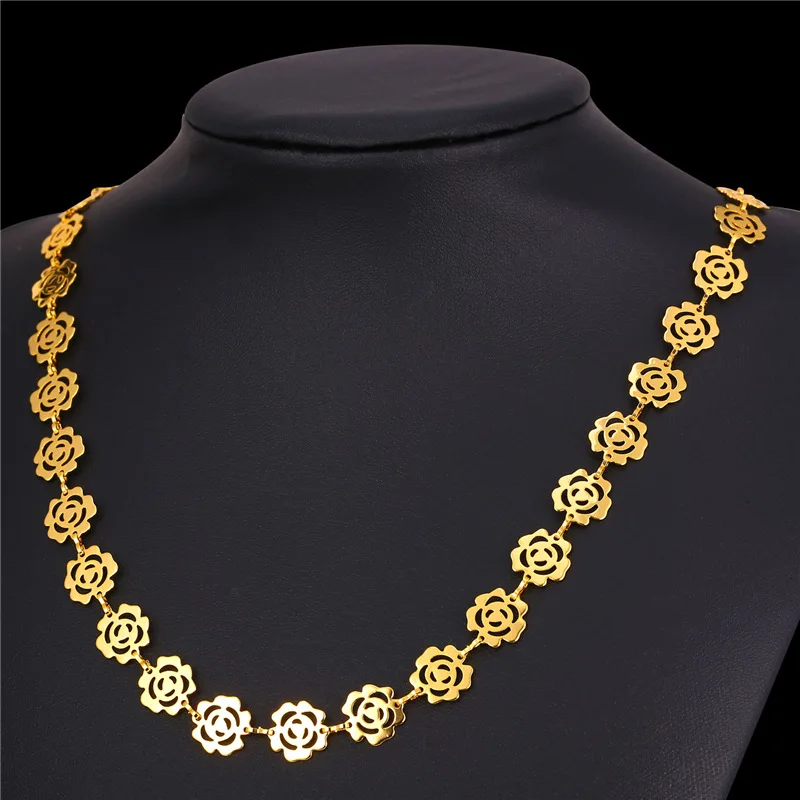 Flower Jewelry Bracelet And Necklace Set Rose/Yellow Gold/Silver Color Costume For Women Gift NH1622 | Украшения и аксессуары