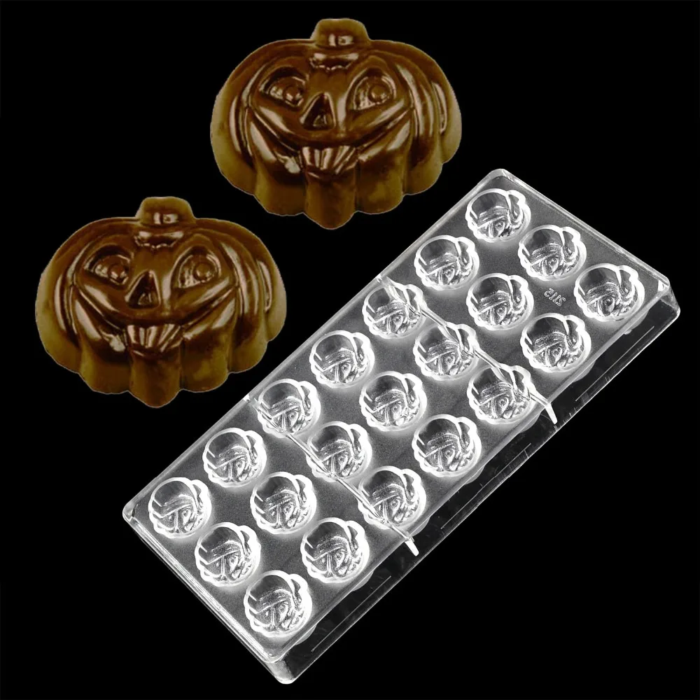 

DIY 3D Halloween Pumpkin head Shape Hard Polycarbonate Chocolate Mold Kitchen Candy Cake baking Pastry Tool