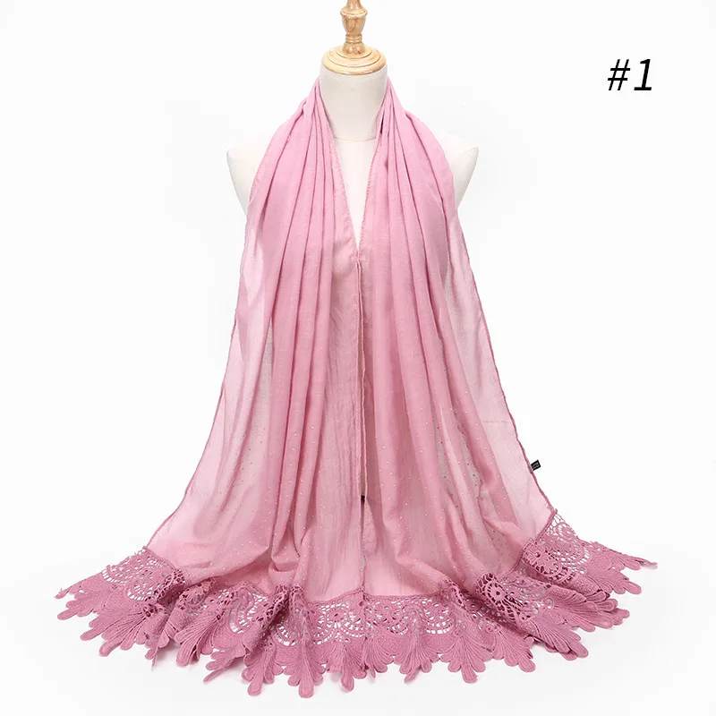 Монохромный полностью хлопковый кружевной мусульманский шарф шаль хиджаб