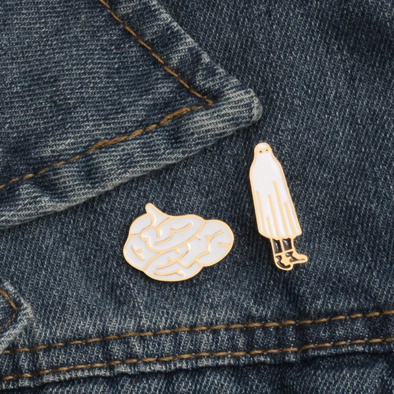 Креативные Броши с изображением героев мультфильмов белый призрак дождевик мозг