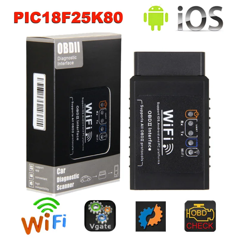 ELM327 WIFI 25K80 ELM 327 и Супер Мини ELM327 wifi сканер V1.5 OBD2 интерфейс с PIC18F25K80 диагностический инструмент для ПК IOS Android - Цвет: ELM327 WIFI 25K80