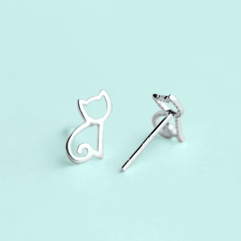 Серьги-гвоздики Кошки из стерлингового серебра 925 для женщин, модные, изысканные, простые, красивые, высокого качества.
