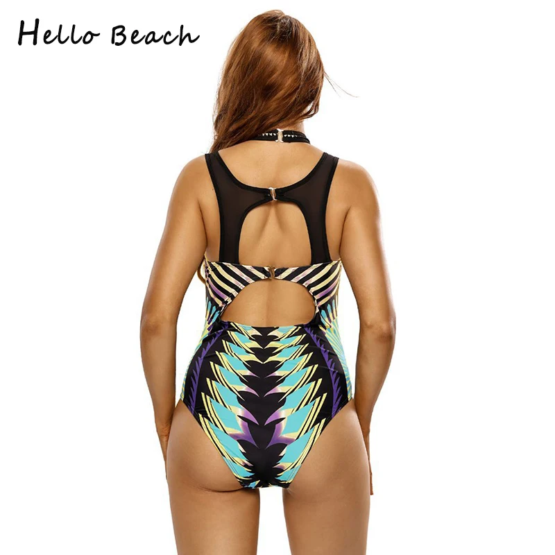 HELLO BEACH 2018 Новый Цельный купальник пуш-ап с принтом Женский Монокини летняя